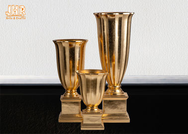 Altın Yapraklı Fiberglas Masa Vazolar Ev Eşyaları Dekoratif Ürünler Trompet Yer Vazoları