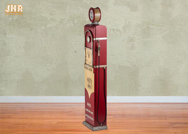 Antika Ahşap Saklama Dolabı Kırmızı Renk Dekoratif Ahşap Zemin Saat Benzin Pompası Depolama Raf
