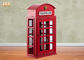 İngiliz Telefon Kulübesi Dolapları Dekoratif Ahşap Dolap Kırmızı Renk MDF Zemin Raf Mobilya